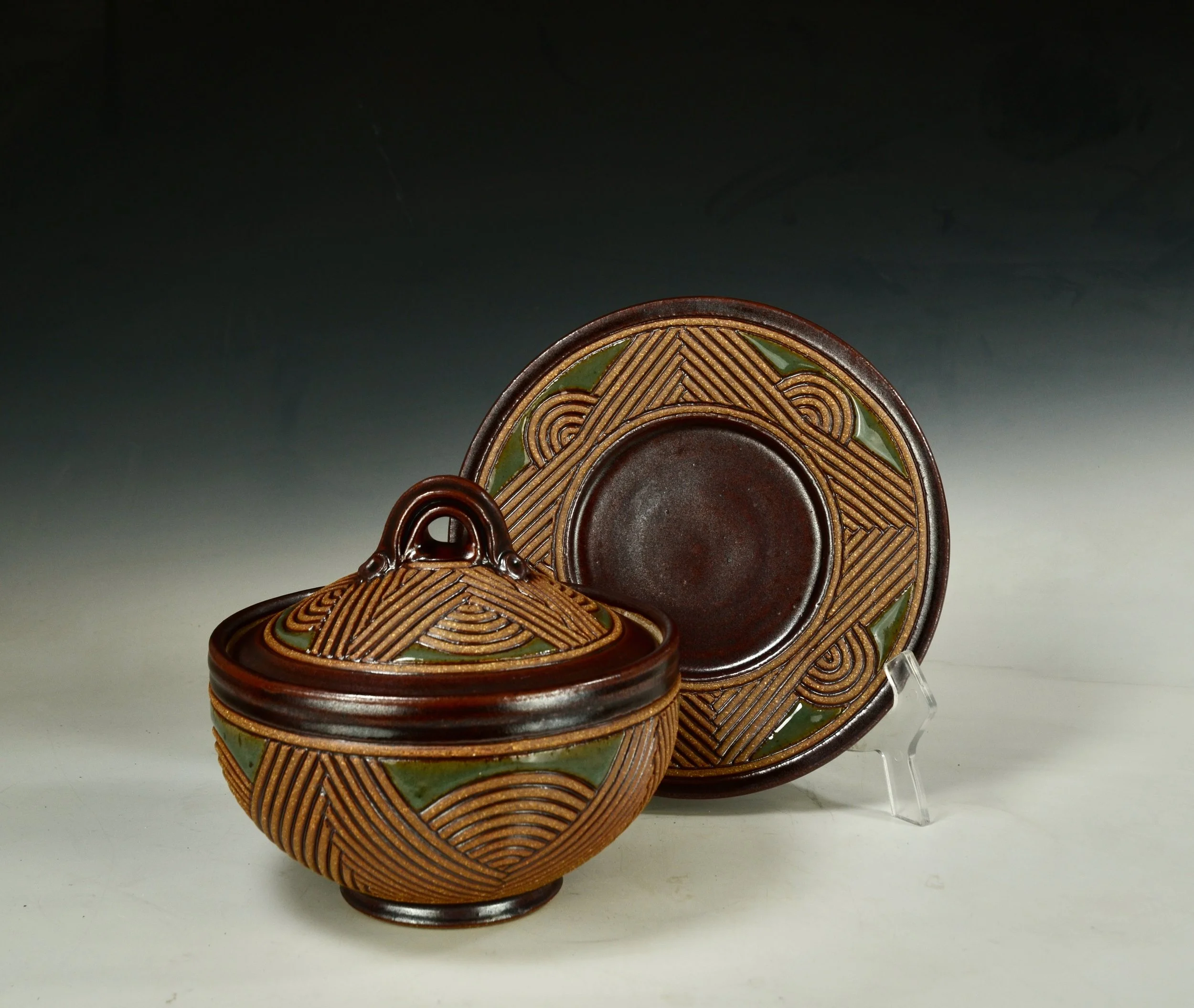 2. Serving Set 1 (detail).  Carved Stoneware