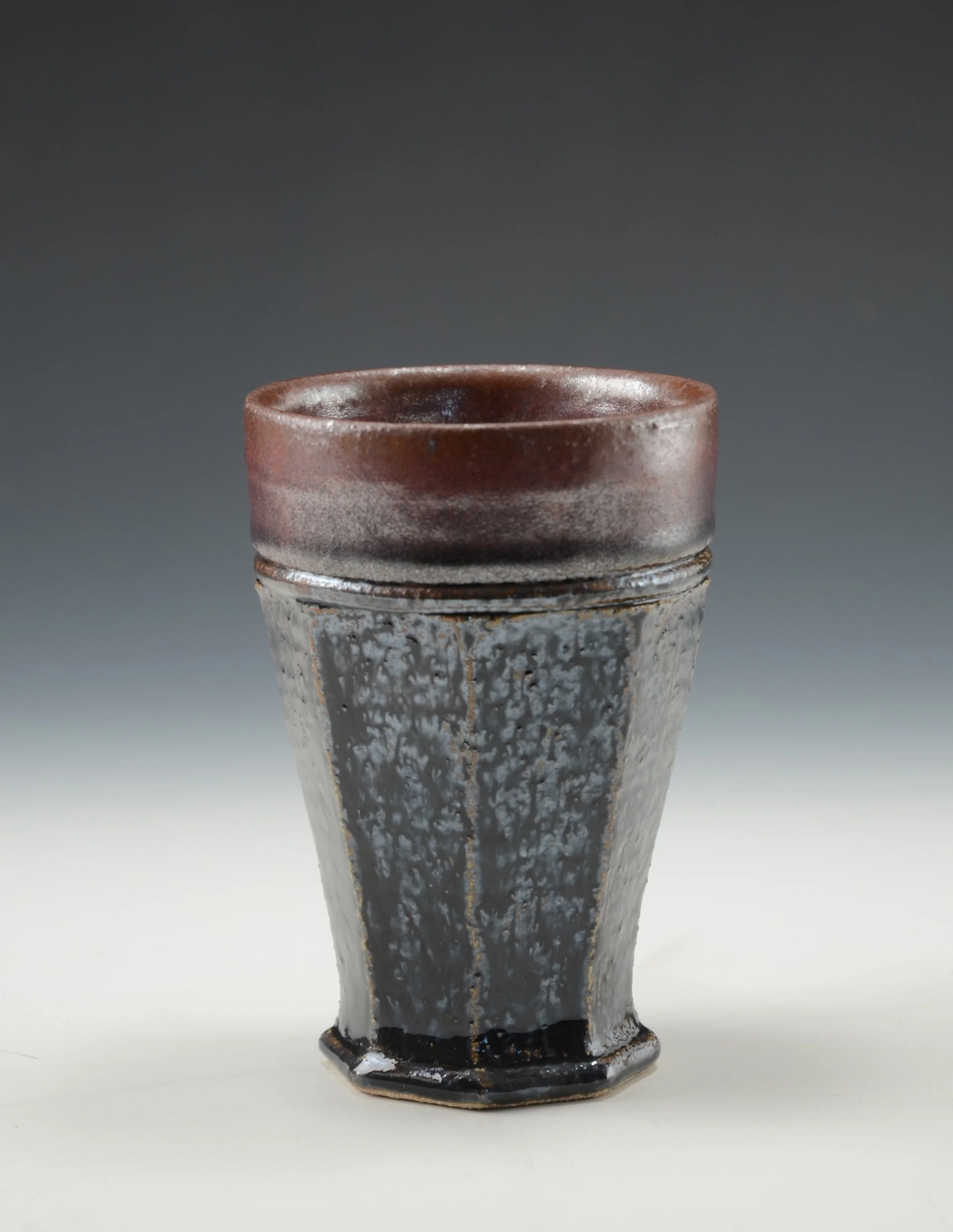 Faceted Cup 14 . Carved White Stoneware,   7"h.   12 Oz.