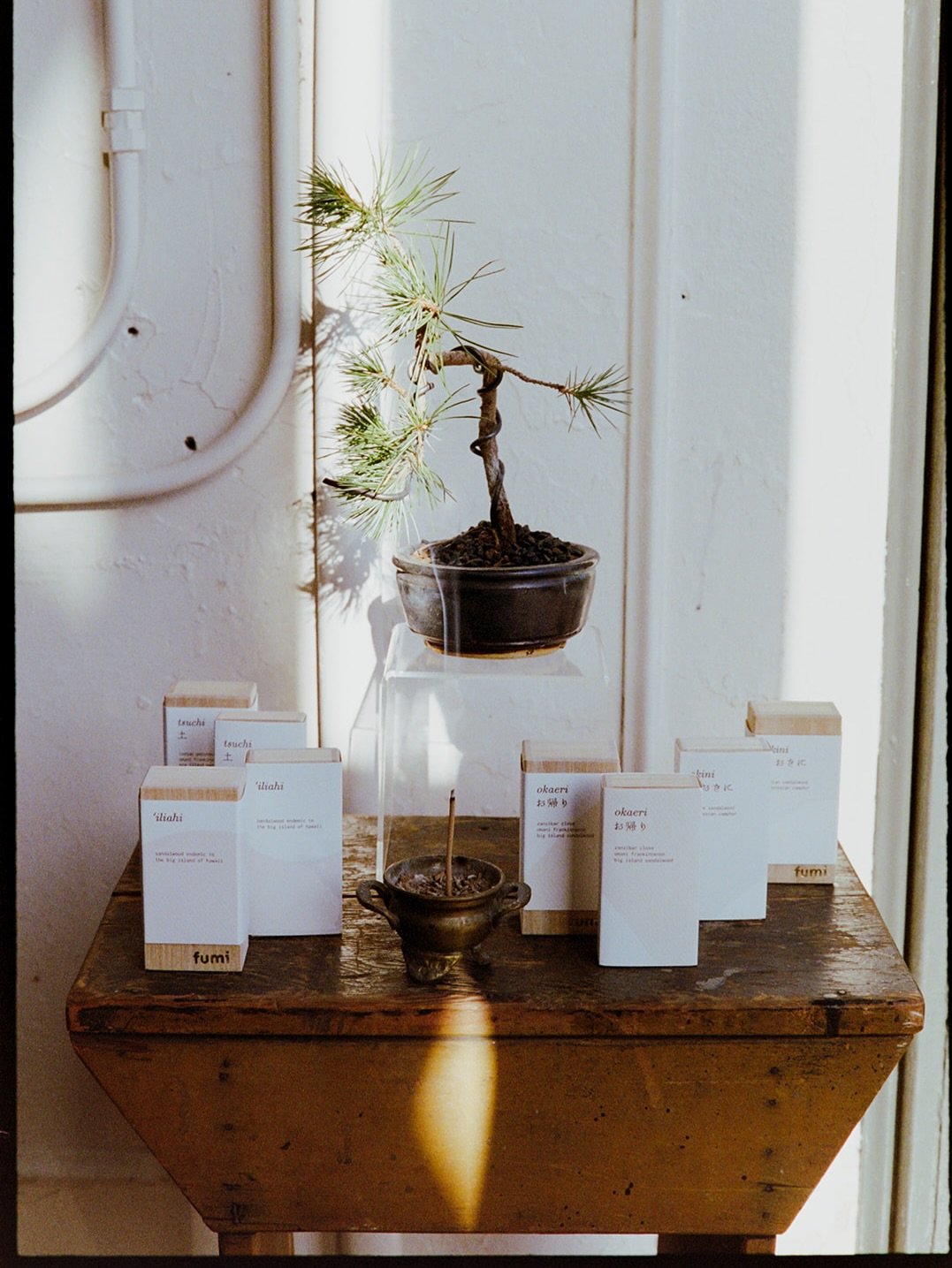 Our incense line is all natural and made in small batches in my studio here in Portland. We offer 3 fragrances and 1 limited edition fragrance in 3 sizes ~ 50 sticks, 30 sticks, and a 10 stick sleeve:

Okaeri ~ Zanzibar clove, Big Island Sandalwood, 