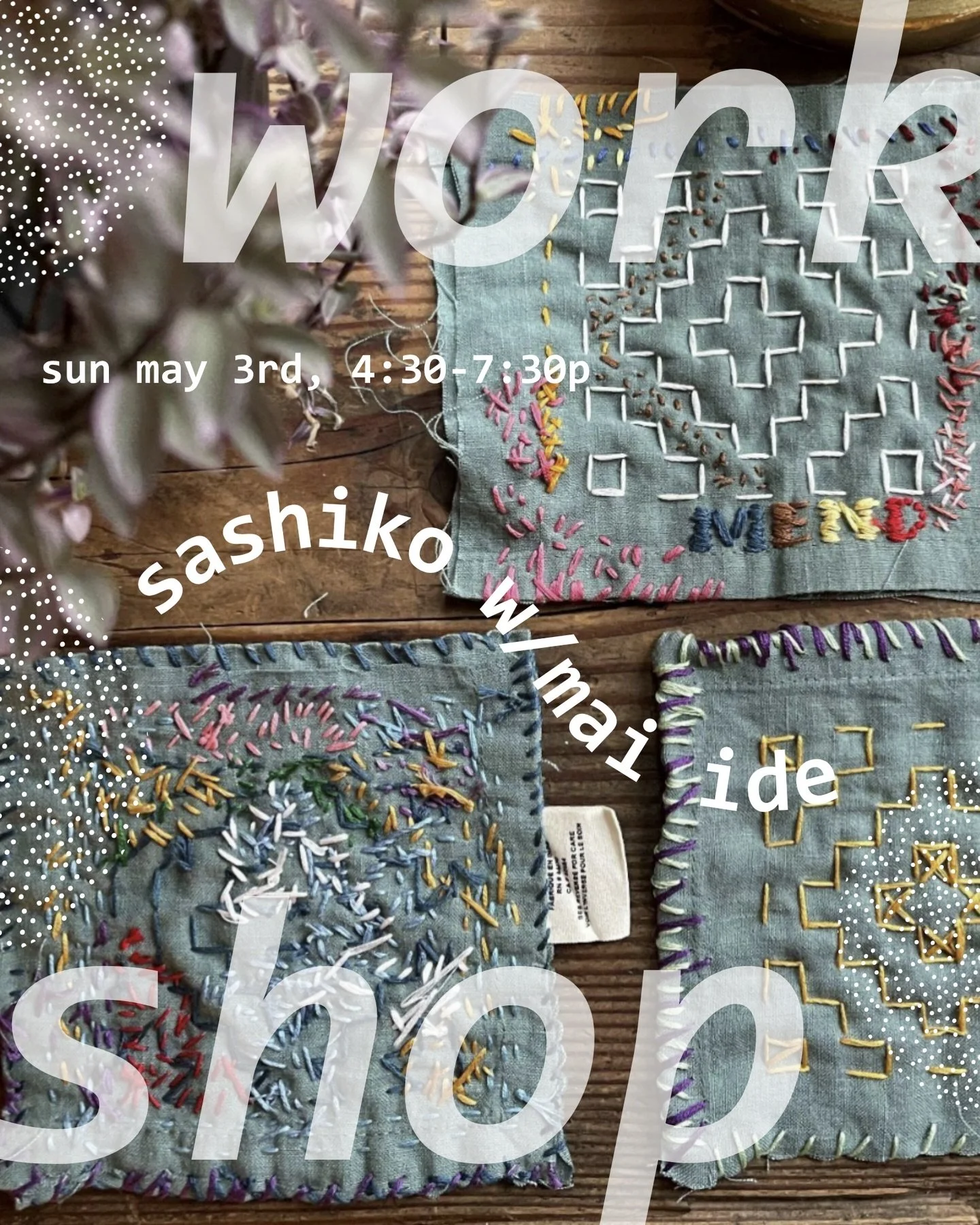 On Sunday May 3rd (4:30-7:30) join returning artist @maiidepdx for another round of Sashiko Mending 🧵

In this workshop, participants will explore the cultural significance of sashiko and its deep ties to sustainability, Mottainai=Do not waste, use 