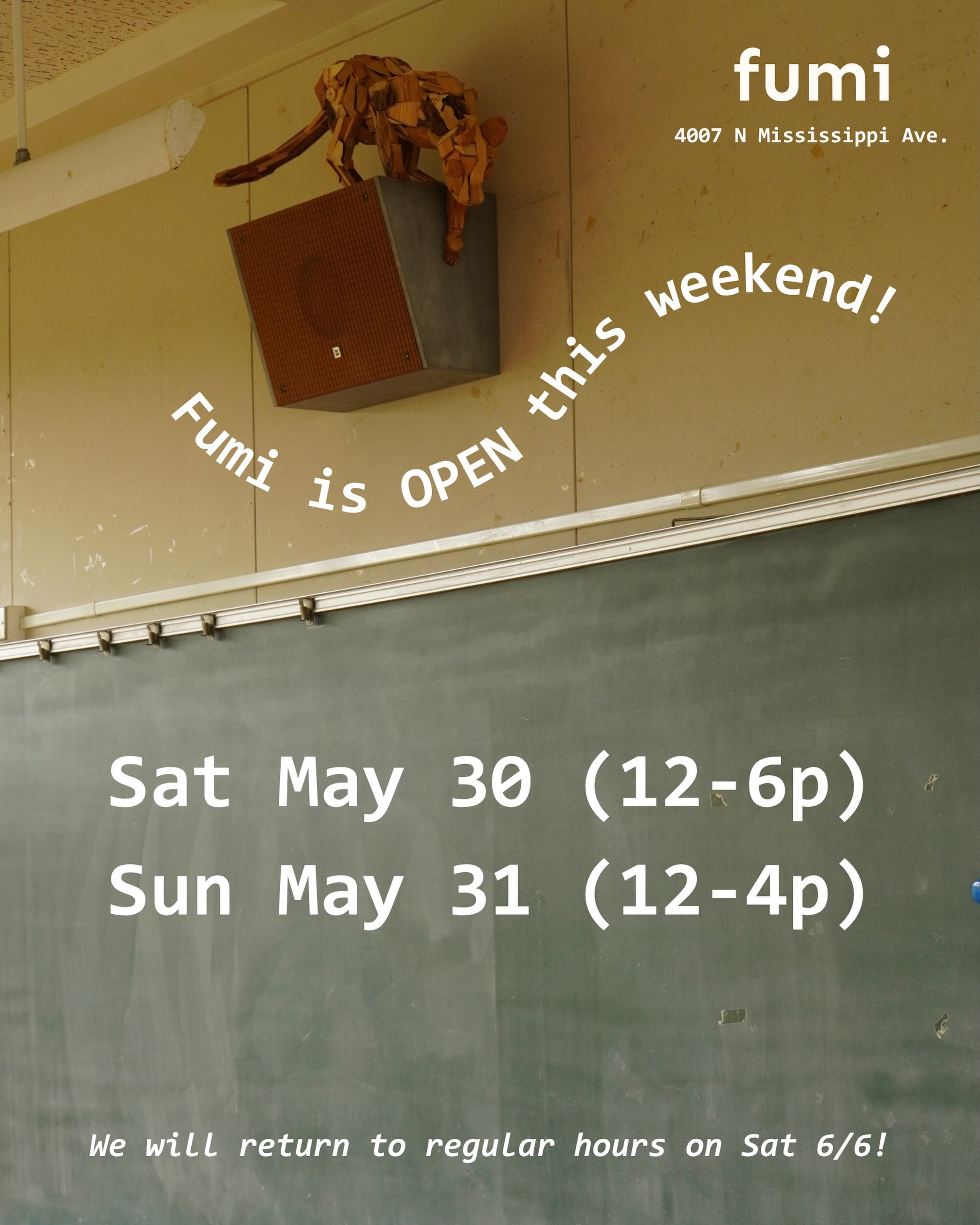 Tell a friend to swing by the shop this weekend ;) 

Sat May 30 (12-6p)
Sun May 31 (12-4p)

We&rsquo;ll be back to regular hours Sat June 6! Treasures from Japan will be trickling into the shop ~! Excited to share our finds with our community 🙏🏼