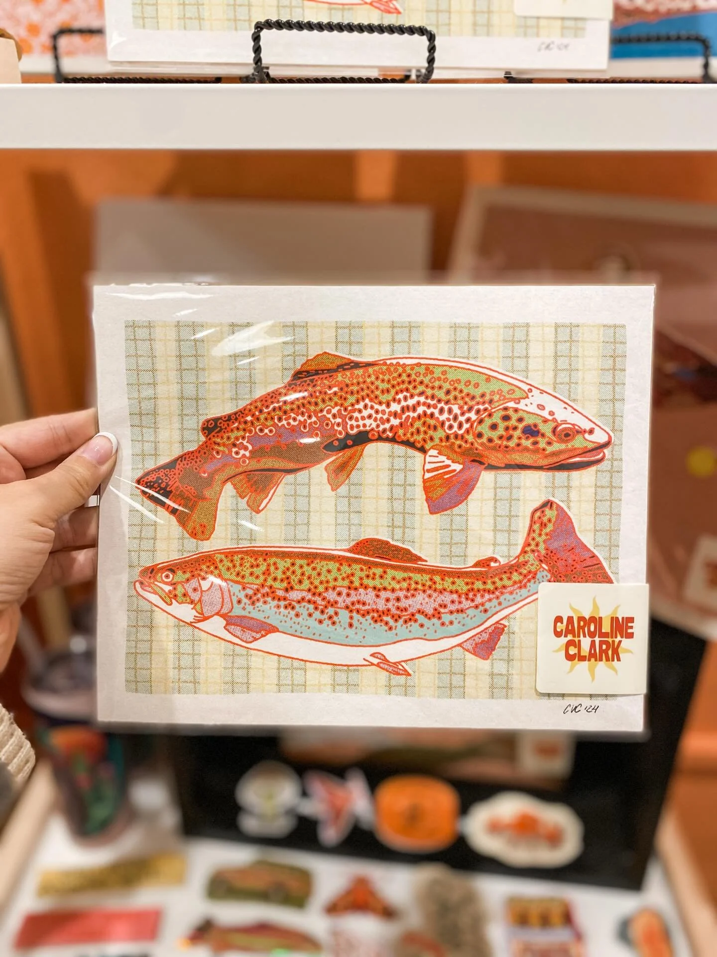 Who doesn&rsquo;t love a good trout print? We love @carolineclark_design&rsquo;s prints, stickers, and boot coozies! Open 10-5 tomorrow with the Marietta Main Street Shop Hop from 11-4, so be sure to head downtown and support all your favorite local 