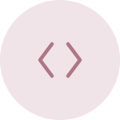 Pink circle with an icon of two angle brackets inside.