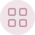 Simple icon with four pink squares arranged in a 2x2 grid on a rose circular background.