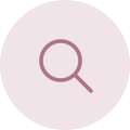 Magnifying glass icon on a light pink circular background