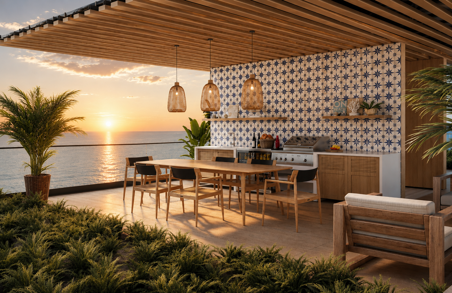 Rooftop out door lounge with oceanviews
