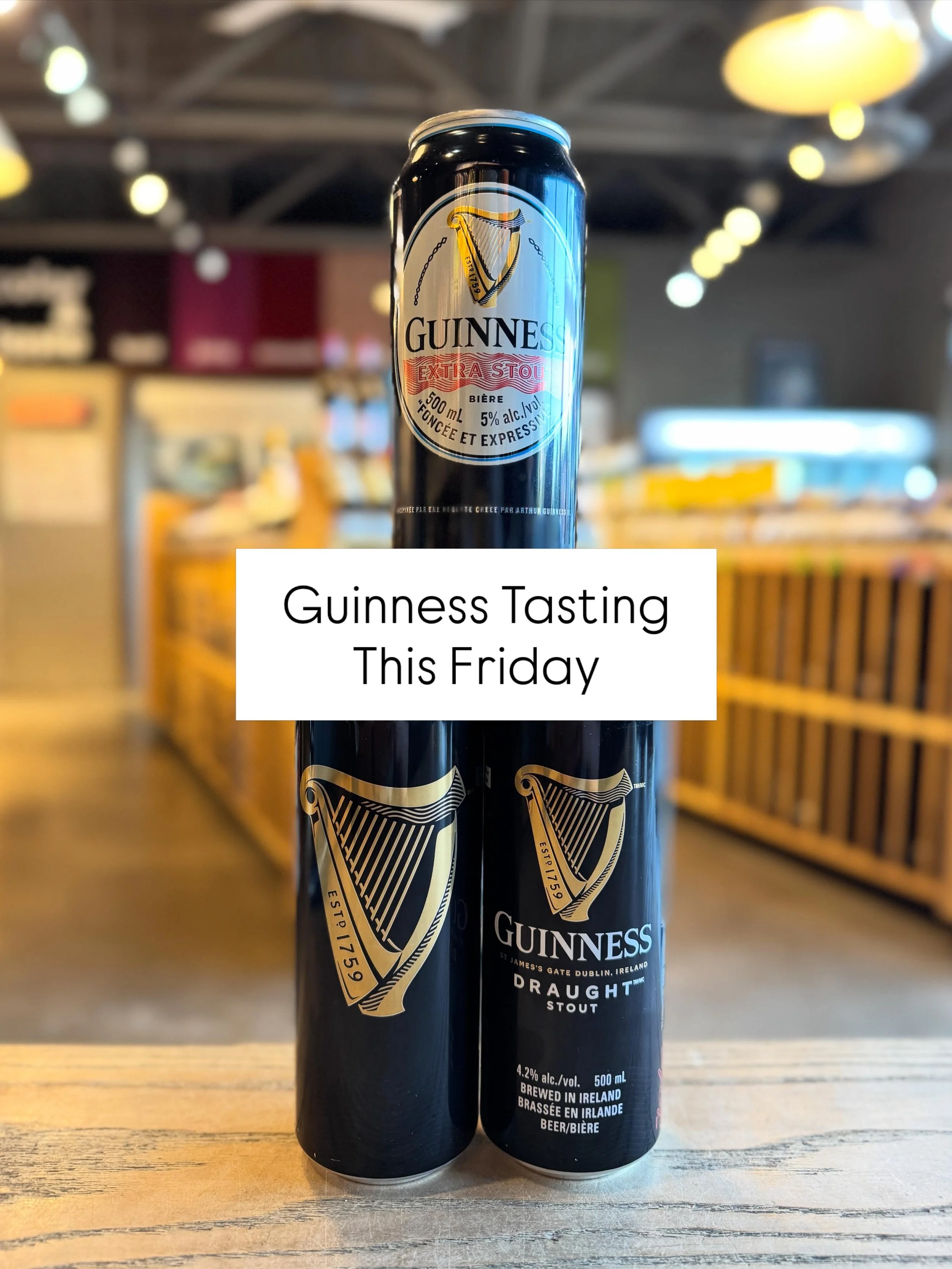 Calling all Guinness fans! We are doing a Guinness tasting this Friday (June 5th) from 5-7pm. Come by for a taste of the OG Guinness as well as Guinness Extra Stout