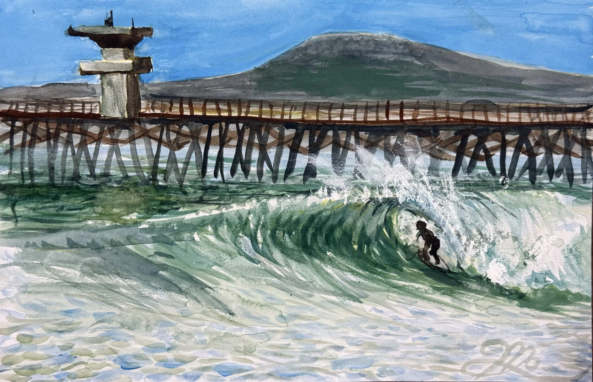 My buddy "Jack In Da tube" at Seal Beach. Watercolor