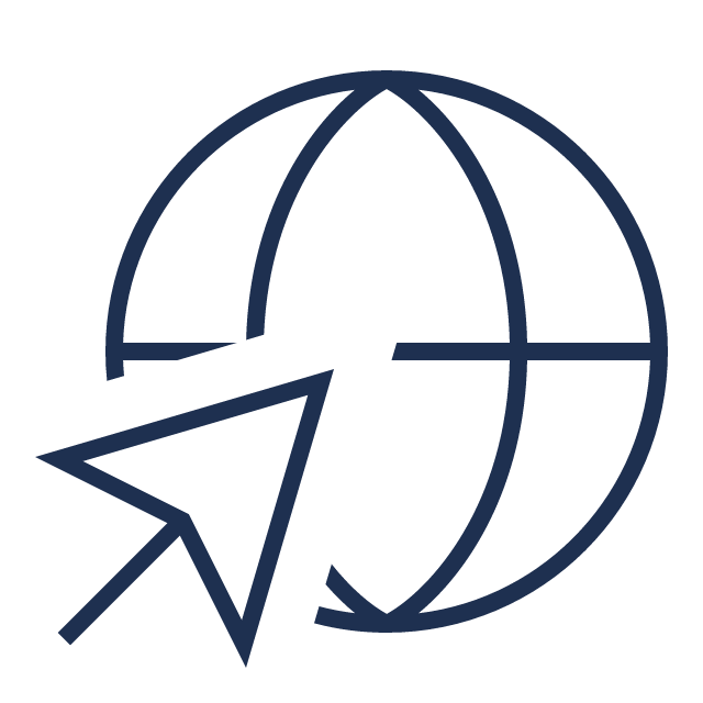 Line icon of cursor over a planet.