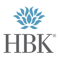 HBK logo with a blue abstract lotus flower above the letters 'HBK' in gray.
