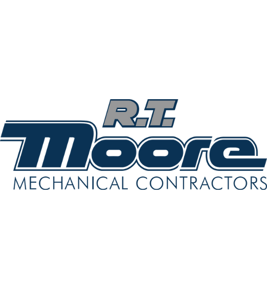 RT Moore Mechanical Contractors logo with text in blue and gray.