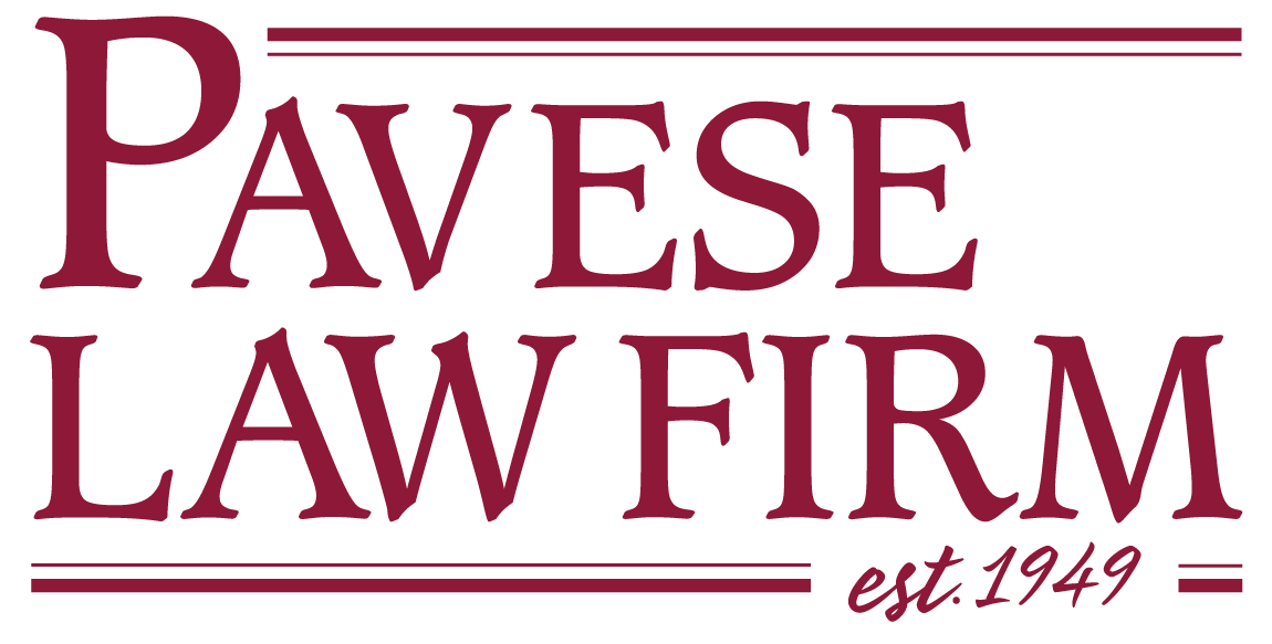 The logo of Pavese Law Firm featuring the firm's name in large maroon letters and "est. 1949" written in cursive beneath.