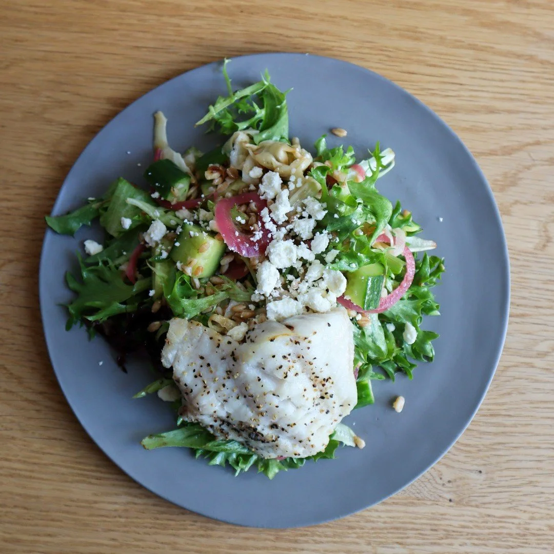 Bright, fresh, and made for sunny afternoons 🍋 ☀️Our Lemon Farro Grain Bowl with rock cod features Persian cucumbers, roasted baby fennel, crumbled feta, and a lemon oregano citronette.