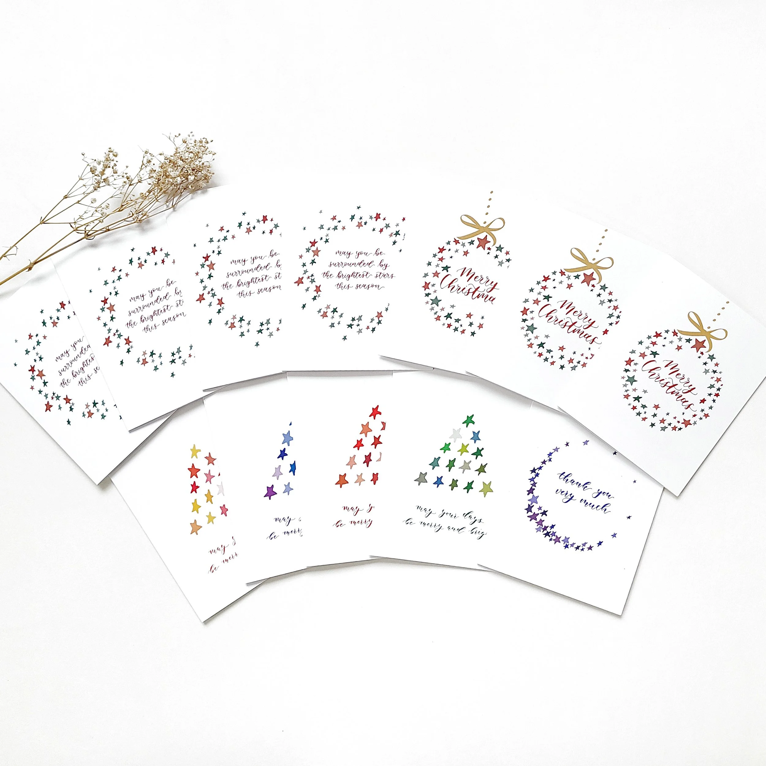 Cards designed by Vancouver calligrapher Dina in a variety of colors