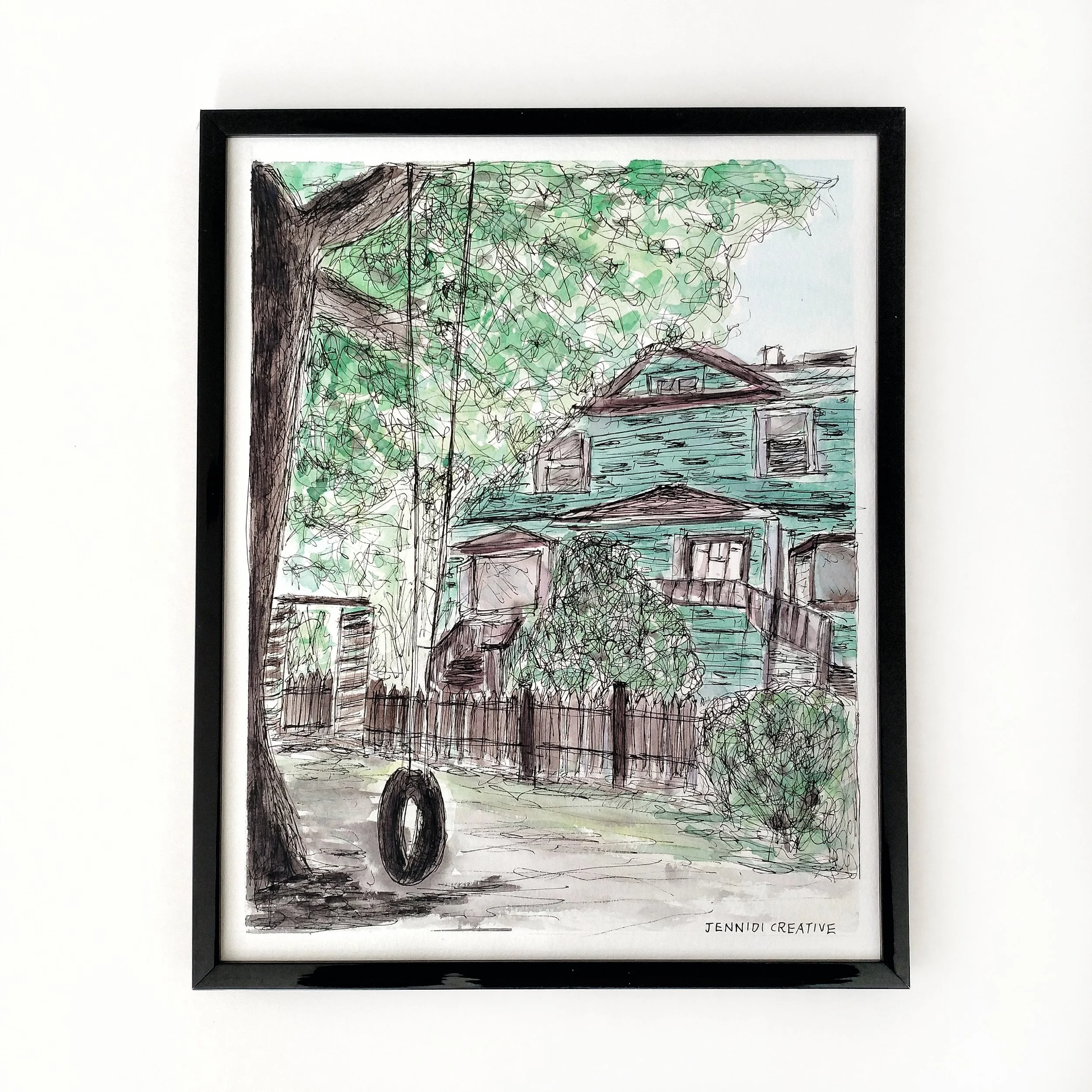 House painting watercolor by Vancouver artist and calligapher