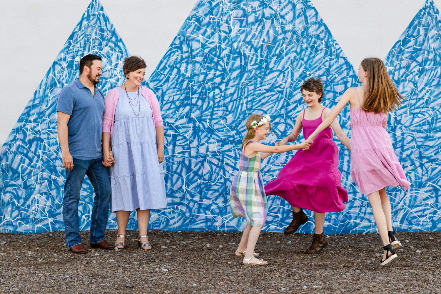 downtown norman OK urban wall art mural family session