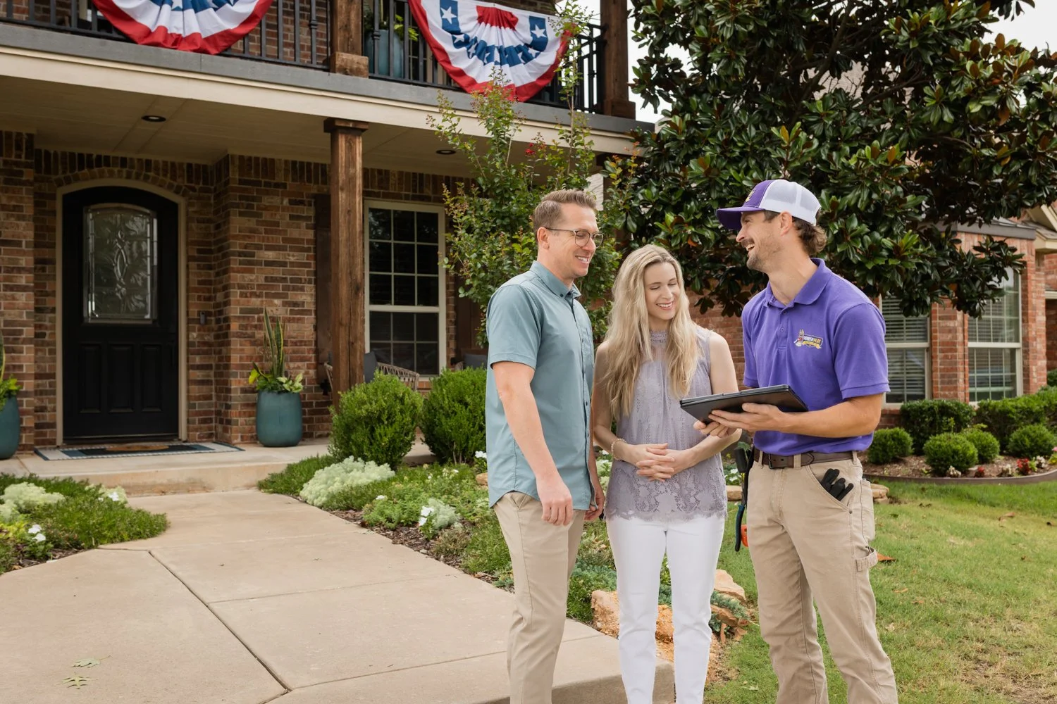 Residential electrician explaining work to homeowner Oklahoma brand session