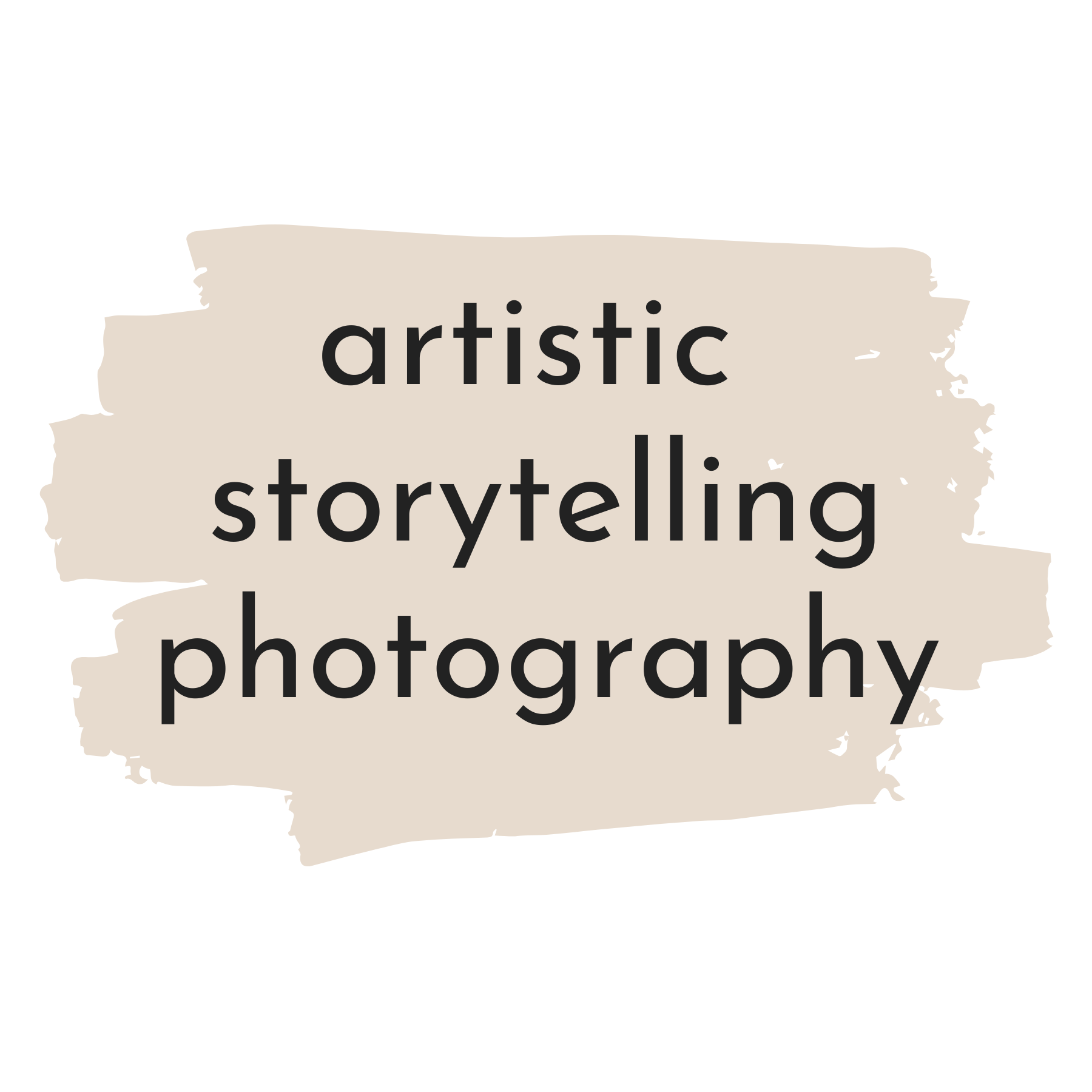 Text on a beige torn paper background reads 'artistic storytelling photography'.