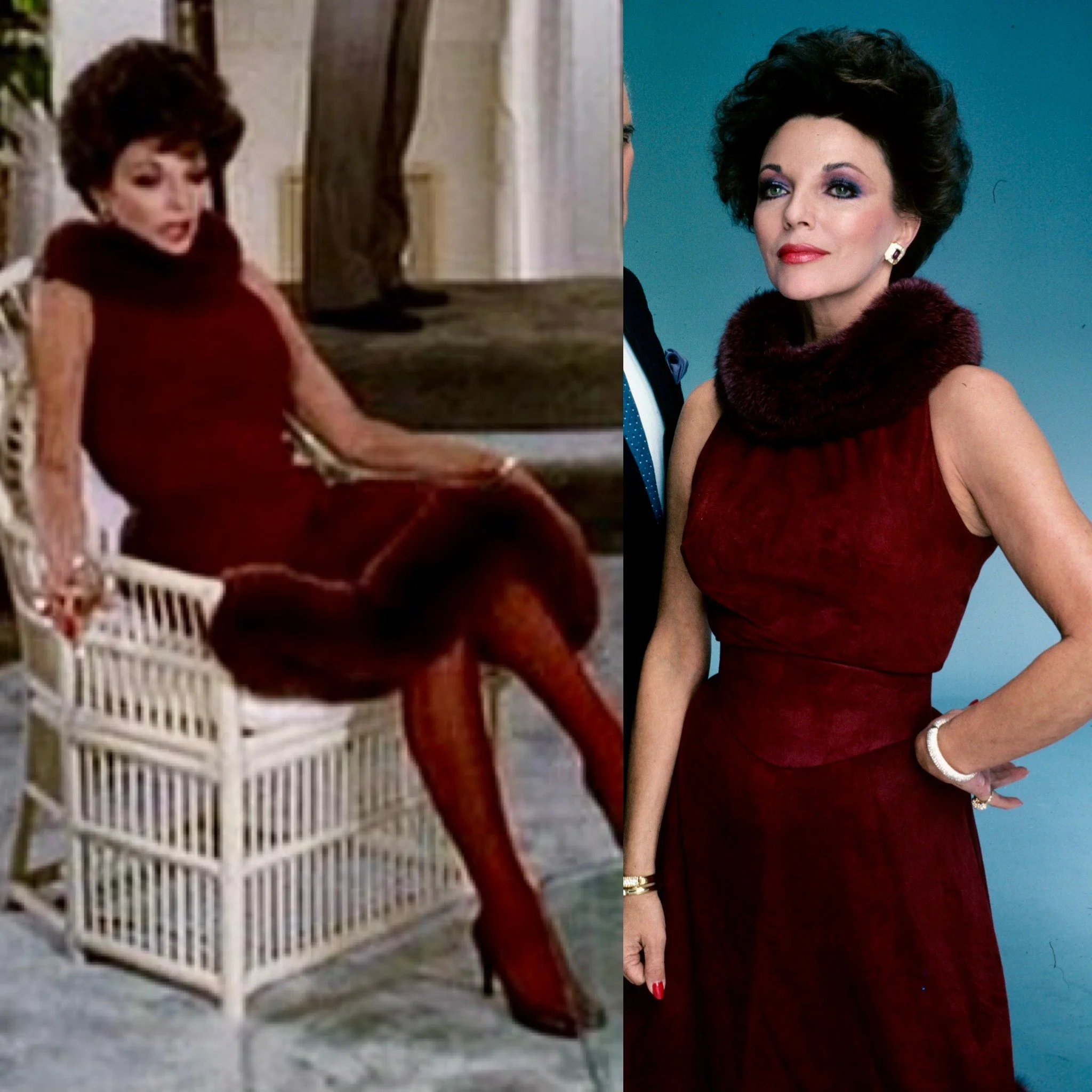 Nolan Miller Collector Burgundy Fur Joan Collins Dynasty Outfit