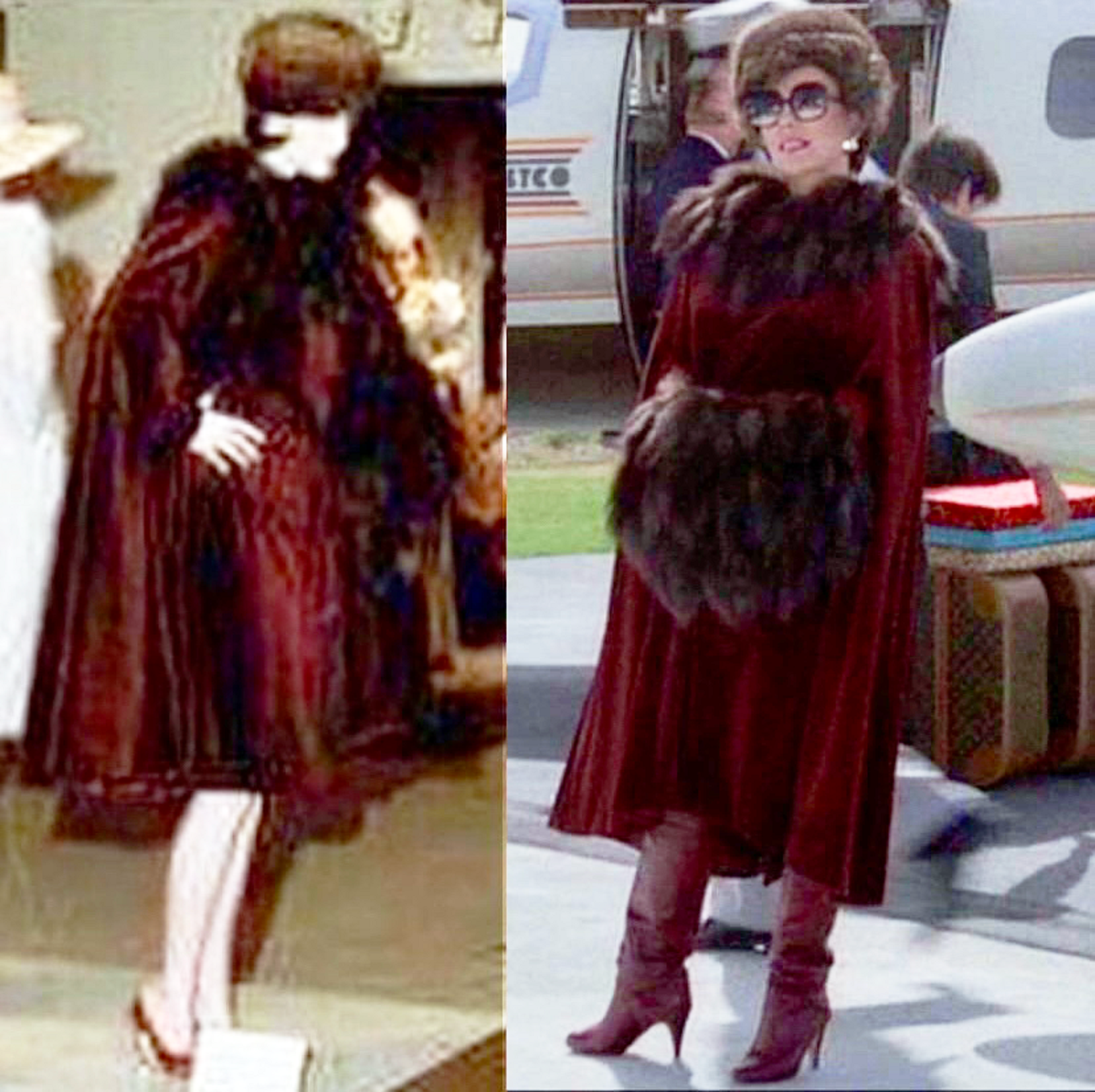 Nolan Miller Collector WANTED Burgundy Velvet and Sable Tails Joan Collins "Dynasty" Ensemble 1