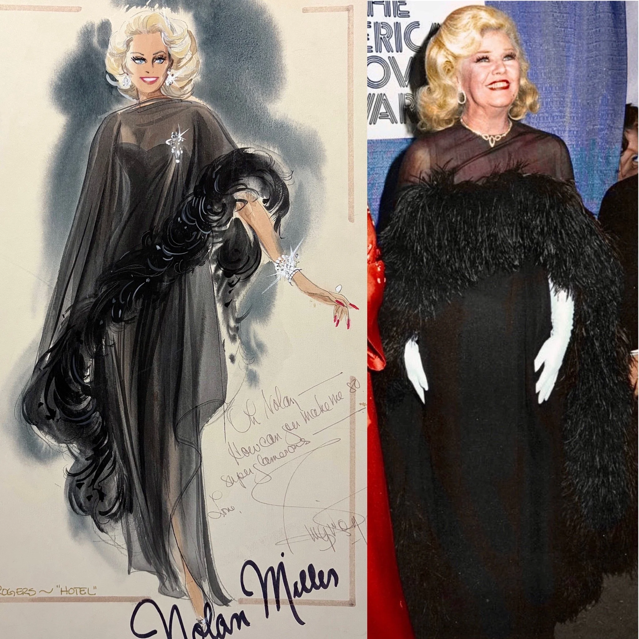 Black Chiffon Ostrich Feather Ginger Rogers "The Love Boat" Gown Sketch