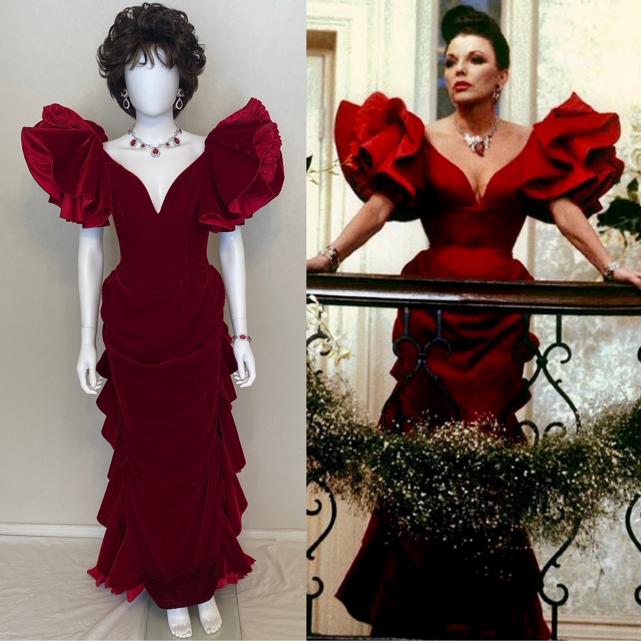 Red Velvet Joan Collins "Dynasty" Gown