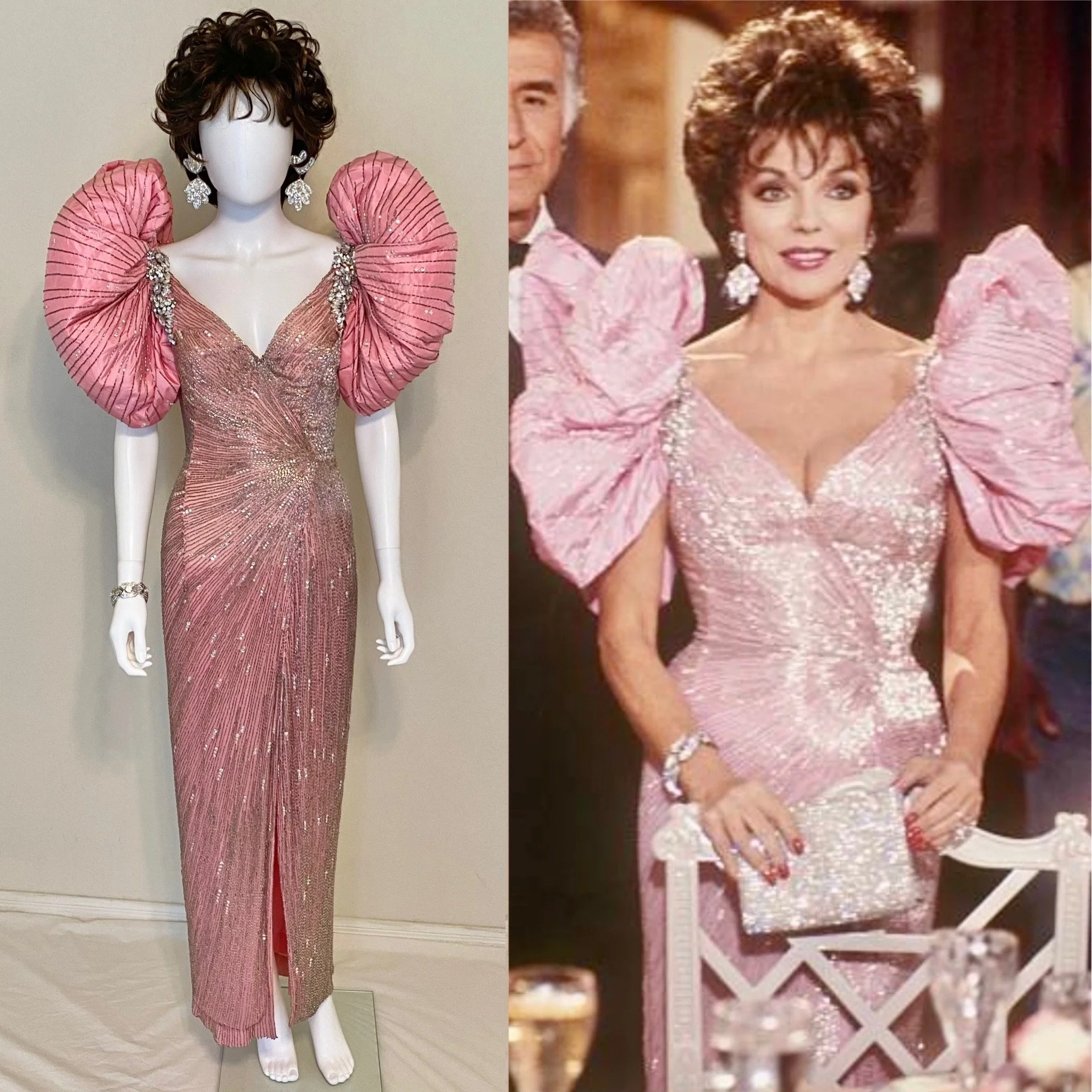 Pink Beaded Joan Collins "Dynasty" Gown