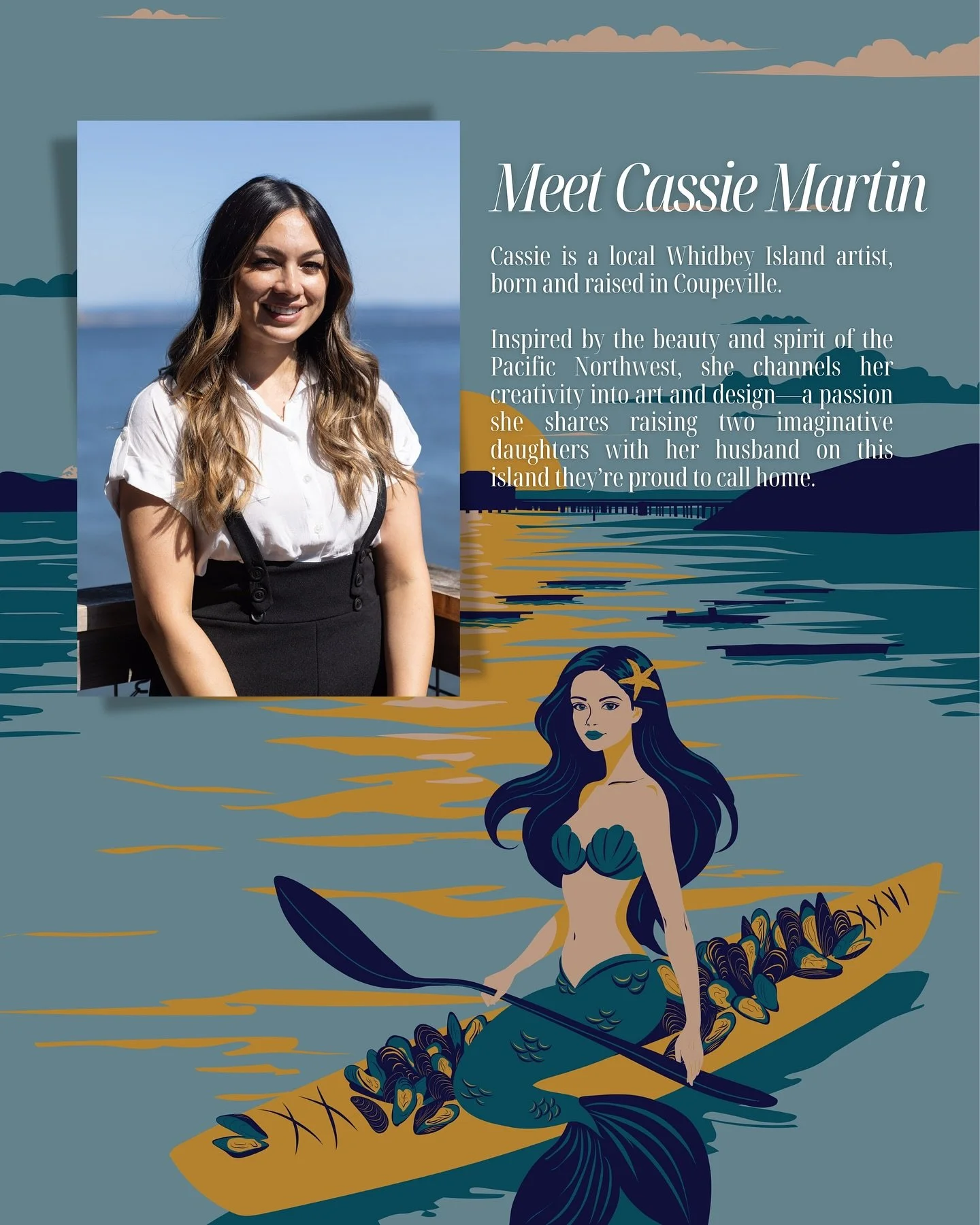 Congratulations to Cassie Martin, winner of our 2026 Musselfest Poster Design Contest! We had received many beautiful entries, yet her vision of a mermaid living in Penn Cove kept luring us back to her illustration. We are so excited to incorporate h