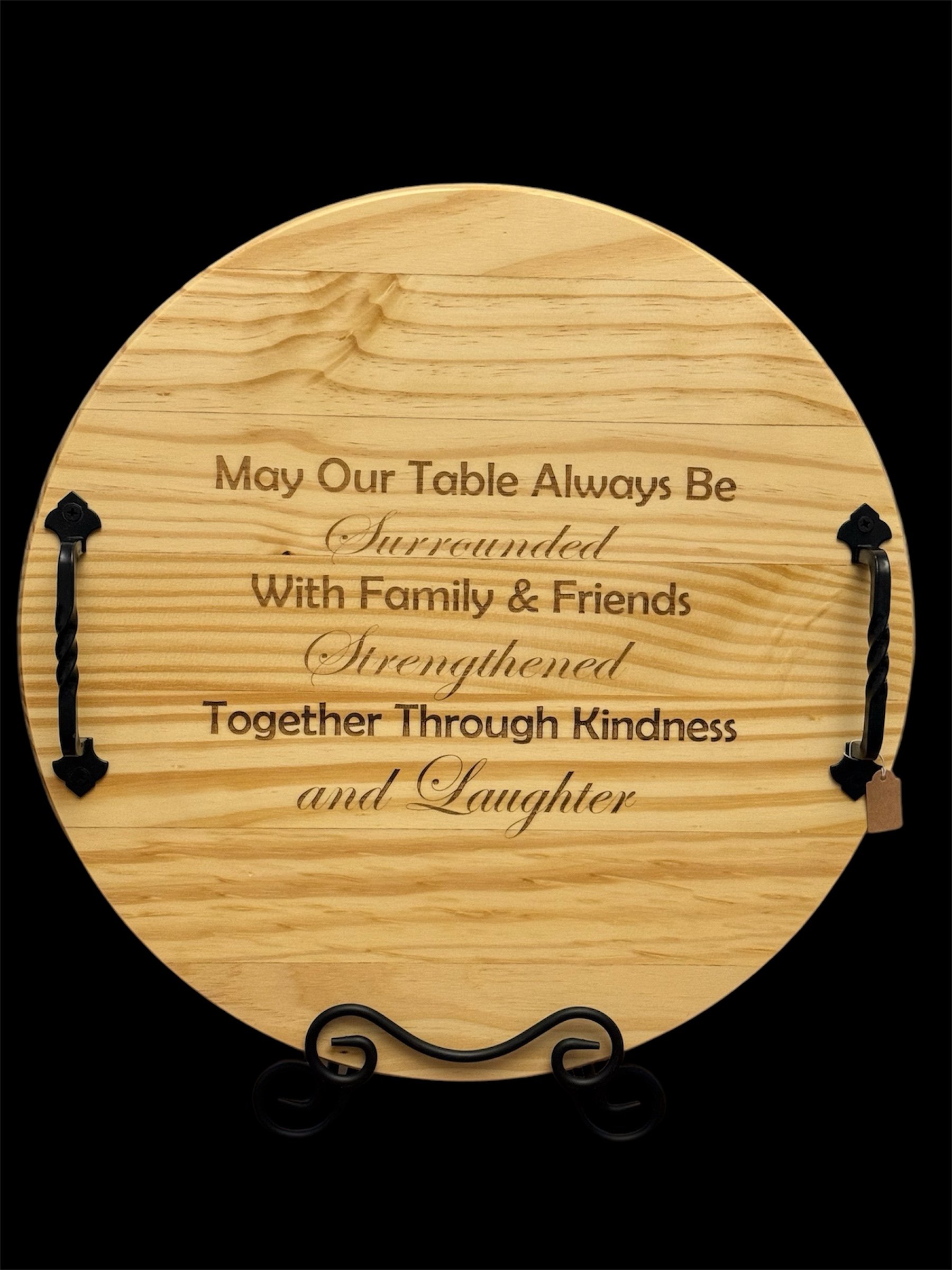 18" round charcuterie board with handles $55.00