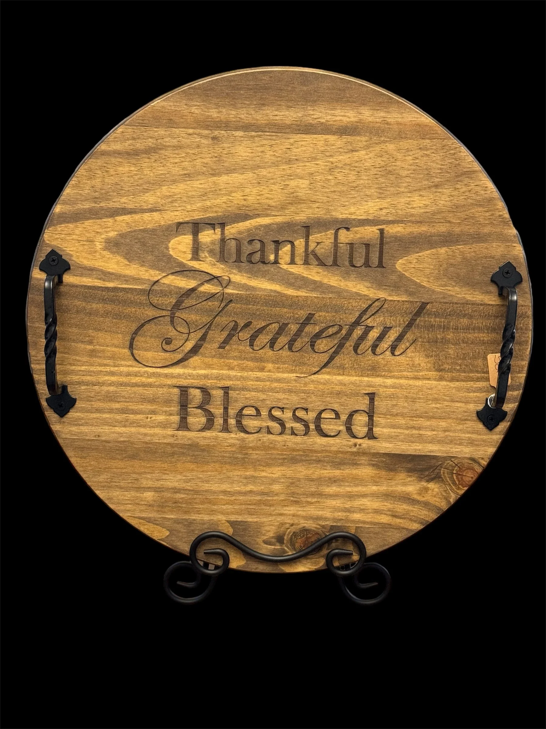 18" round charcuterie board with handles $55.00