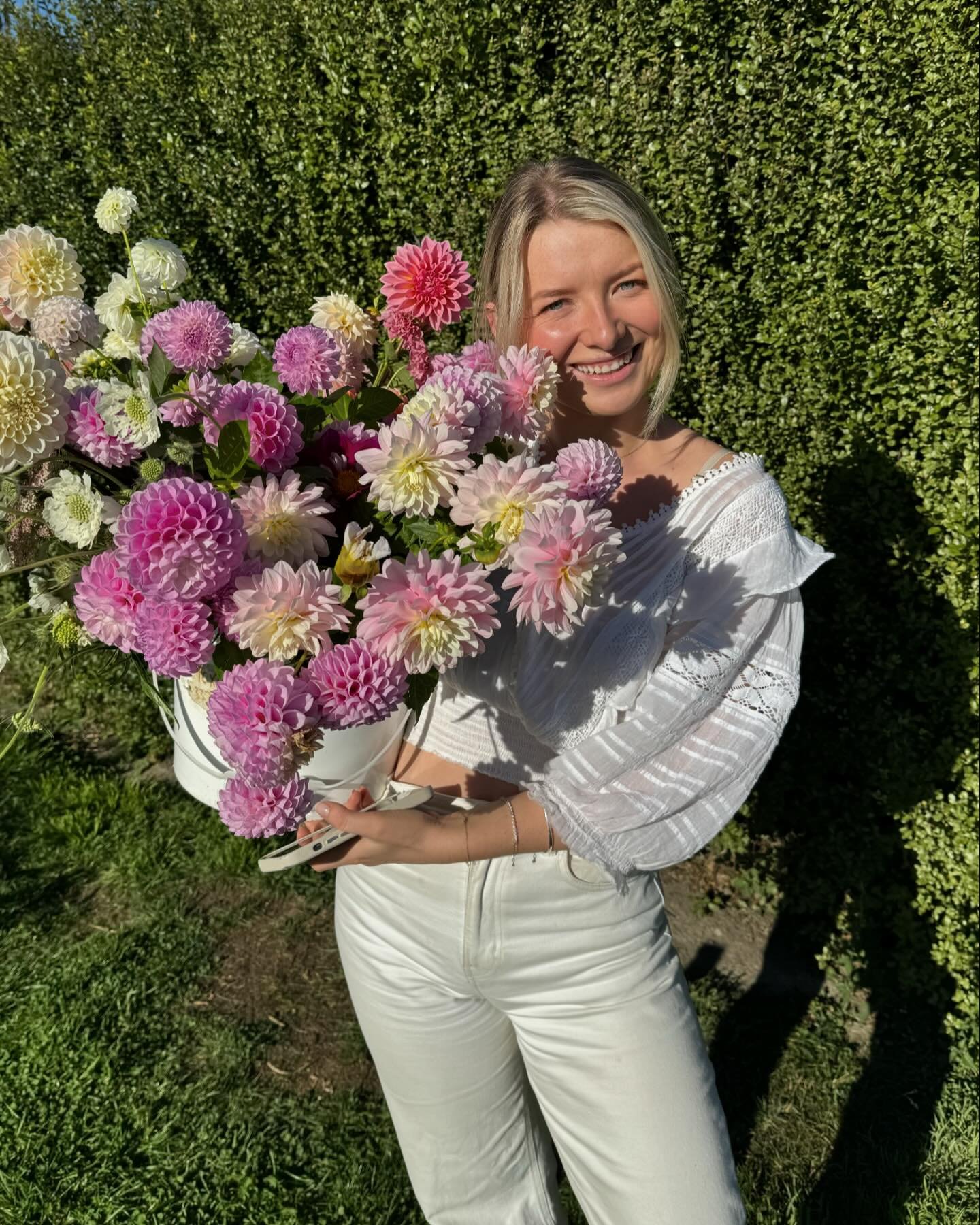 I feel so thankful to still be picking top quality blooms at this time of the year. Thank you for another fabulous season @thefloristpantry 
And it&rsquo;s always lovely to have company @greta_parkesdolan 💕🌸🥰

A Wednesday wedding this week. I&rsqu