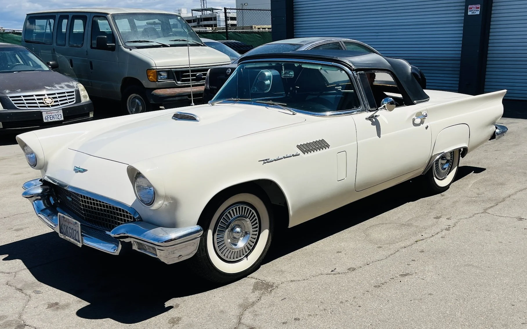 Bob's white 57 Thunderbird with back top ready to roll