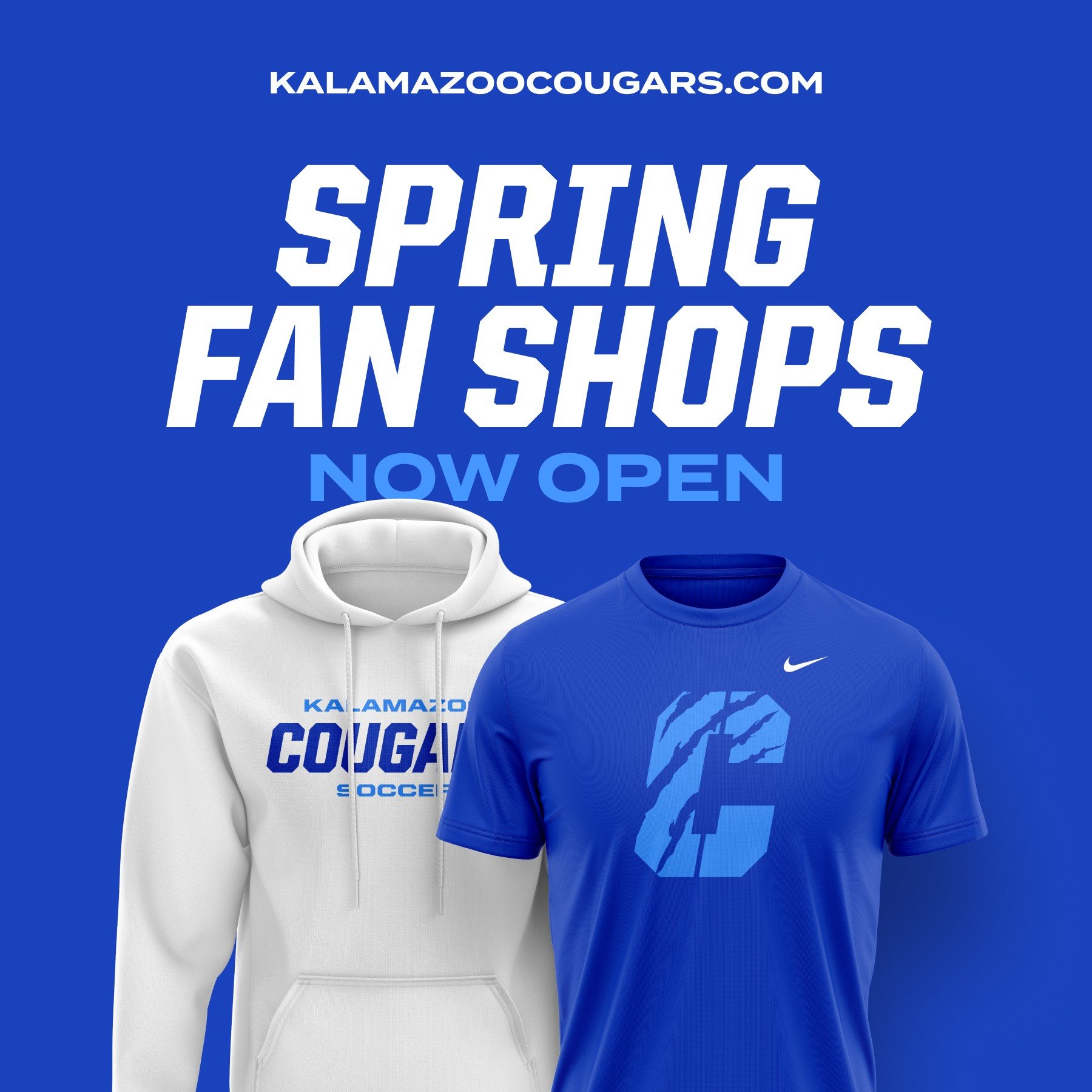 SPRING FAN SHOPS ARE NOW OPEN!

Visit http://kalamazoocougars.com/shop to start shopping.

We're also happy to share that all orders will be delivered to your doorstep! Your orders will be shipped out as they are fulfilled, giving you earlier deliver