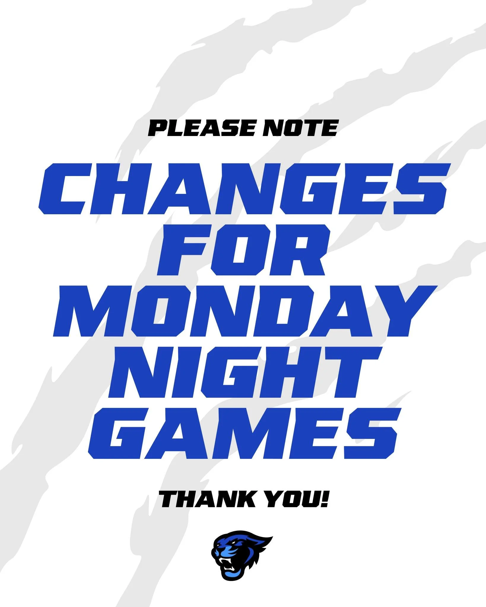 ATTENTION COUGARS COMMUNITY

The Point is closed today and all basketball games have been moved to Barry County Christian. Please contact coaches for more information.

JV Girls at 4:30pm
JV Boys at 5:45pm
Varsity Boys at 7:00pm

GO COUGARS