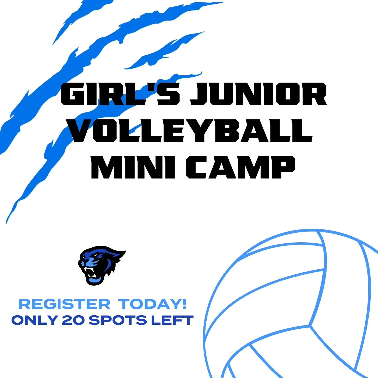 Cougar Girl's Junior Volleyball Camp 2026
Only 20 spots remaining!

March 3&ndash;6 (Tuesday&ndash;Friday)
Time: 2:30&ndash;5:00 PM
Location: The Point
Cost: $75 per athlete (T-shirt included)

Register Today!
https://registration.teamsnap.com/form/4