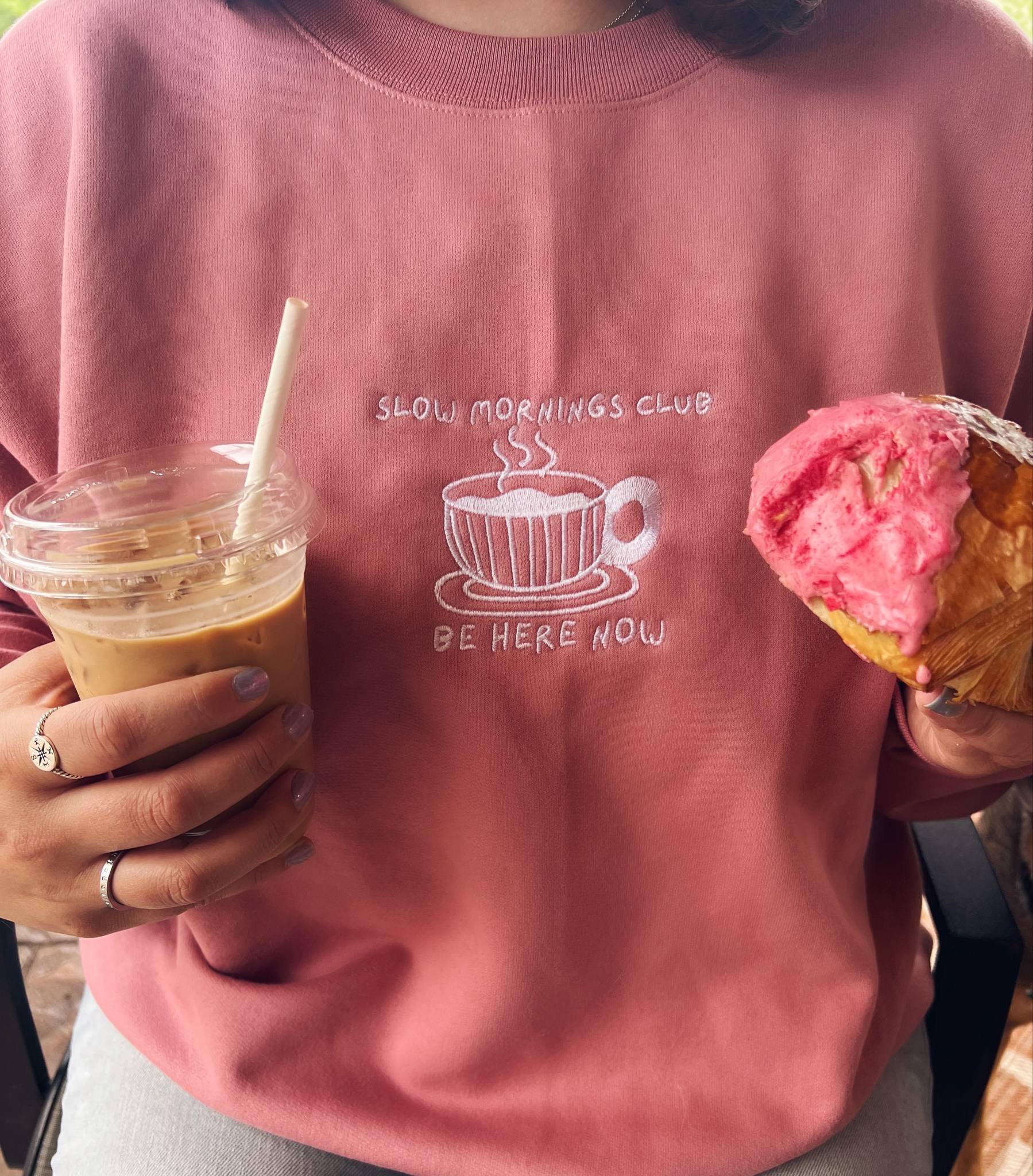 'Slow Mornings Club' Embroidered Crewneck