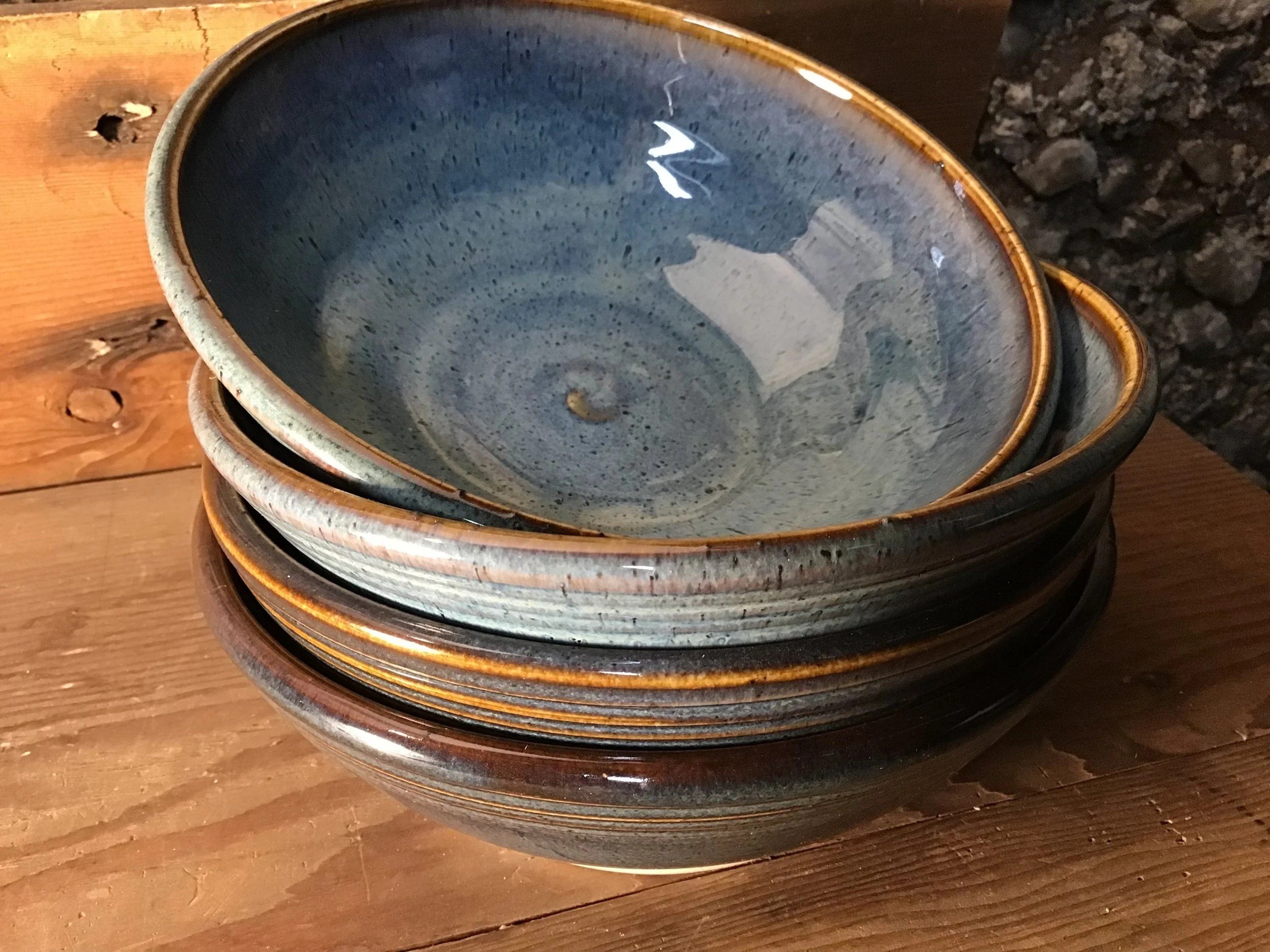 handmade pottery set of four Twilight Blue soup bowls--2 cup capacity-6.5" wide by 2" tall