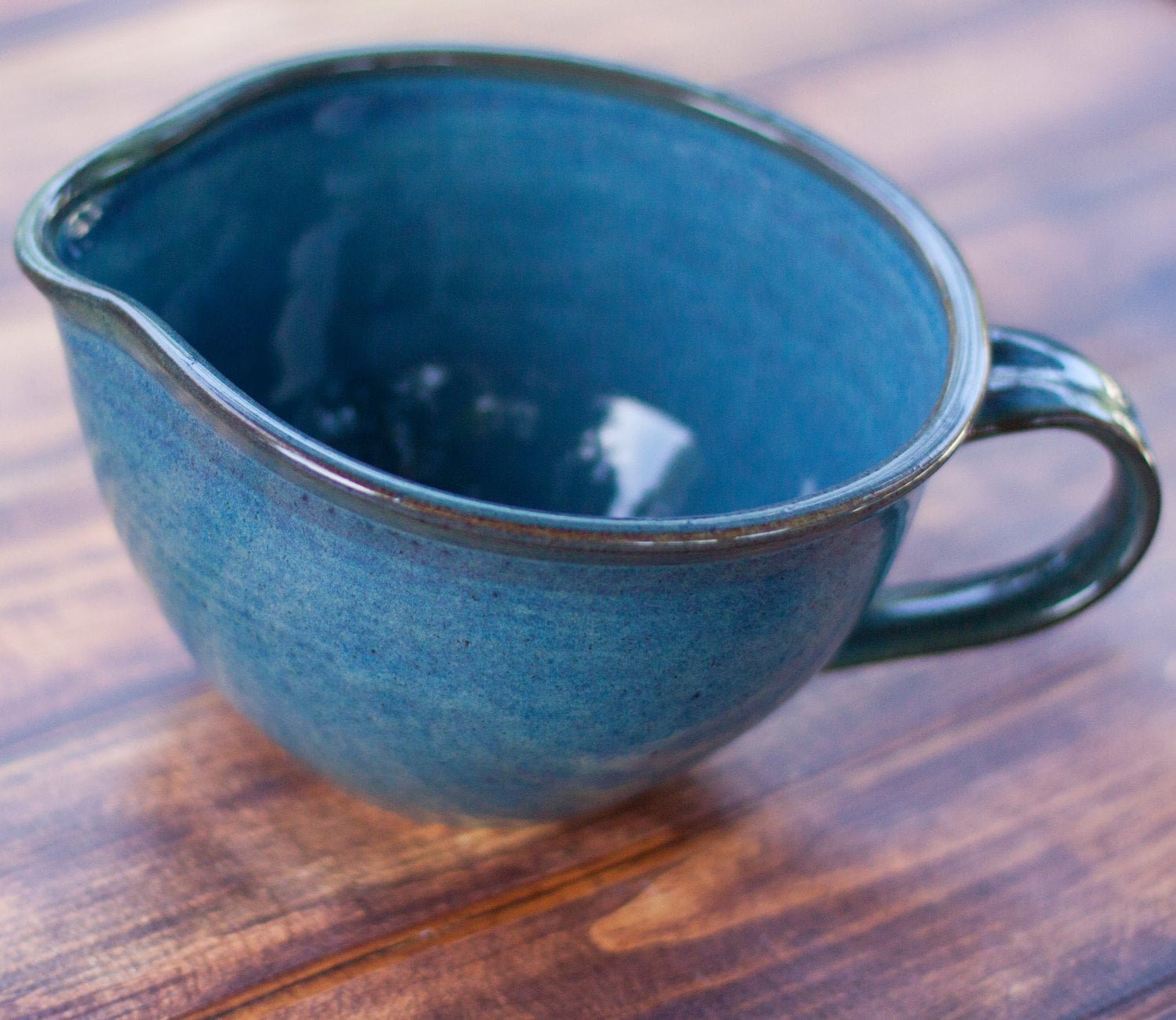 Kitchen Mixing Bowl, Egg Pouring Bowl, Handmade Batter Bowl, Ceramic Mixing  Bowl, Stoneware Bowl With Spout & Handle in Teal Green. 