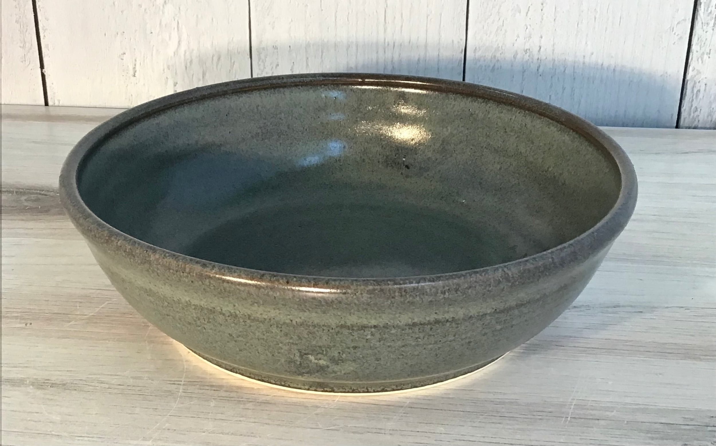 LARGE Grey Heart Pottery knitting Bowl with cane handle by BlueRoomPottery