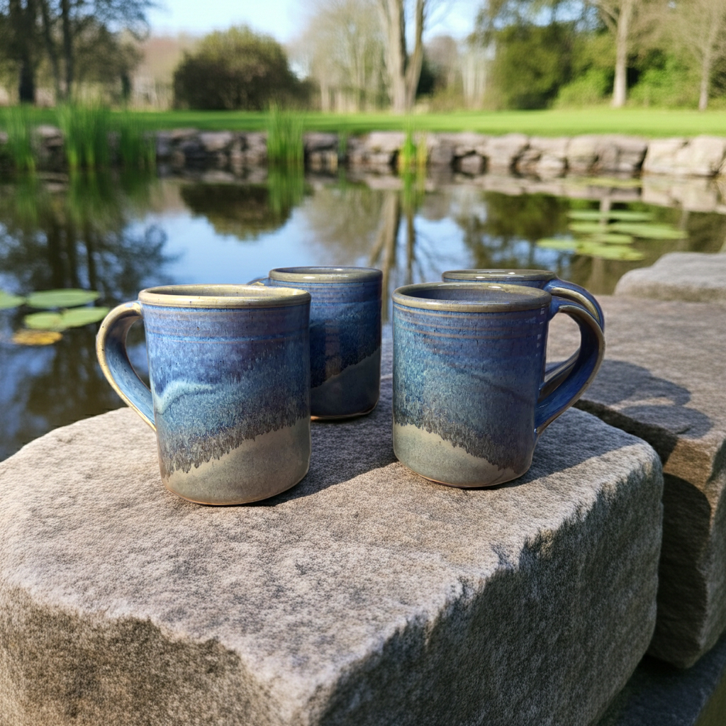 Set of 4 Large Handmade Ceramic Mugs--Slate /Twilight --14 oz Hand thrown pottery mug coffee mugs--Stoneware Mugs