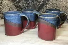 Set of Four Stoneware Mugs--Raspberry Twilight--14-ounce Handmade Pottery Mugs
