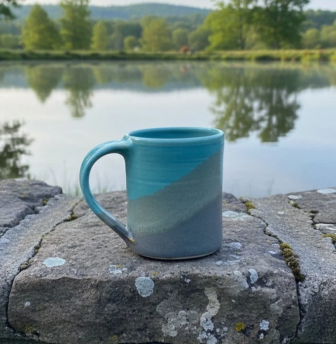 Large Handmade Pottery Mug-- Slate/Aqua-- 14 oz Hand-thrown ceramic mug--stoneware mug