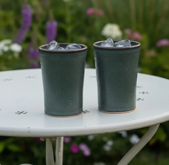 Set of 2 Handmade Pottery Tumblers--Slate Glaze--Ceramic Tumbler - Handcrafted Stoneware 16-ounce cups