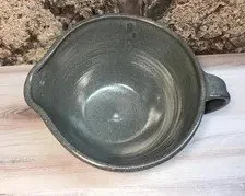 Handmade Pottery Handled Mixing Bowl--Slate--Stoneware Batter Bowl With Pouring Spout