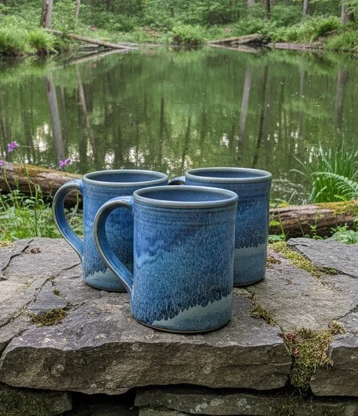 3 slate twilight mugs on rock wall.jpeg