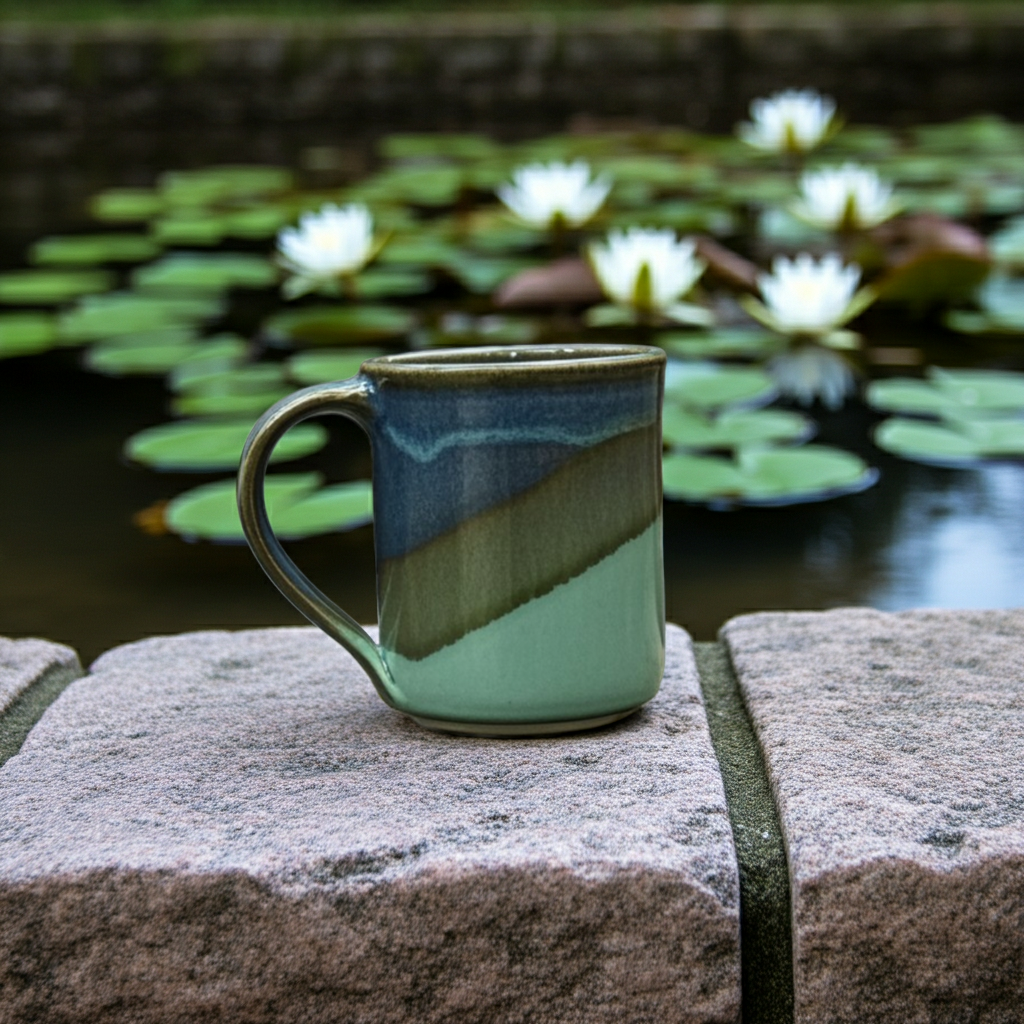 Large Handmade Pottery Mug--Twilight/Fern--Ceramic--14-ounce Stoneware Mug