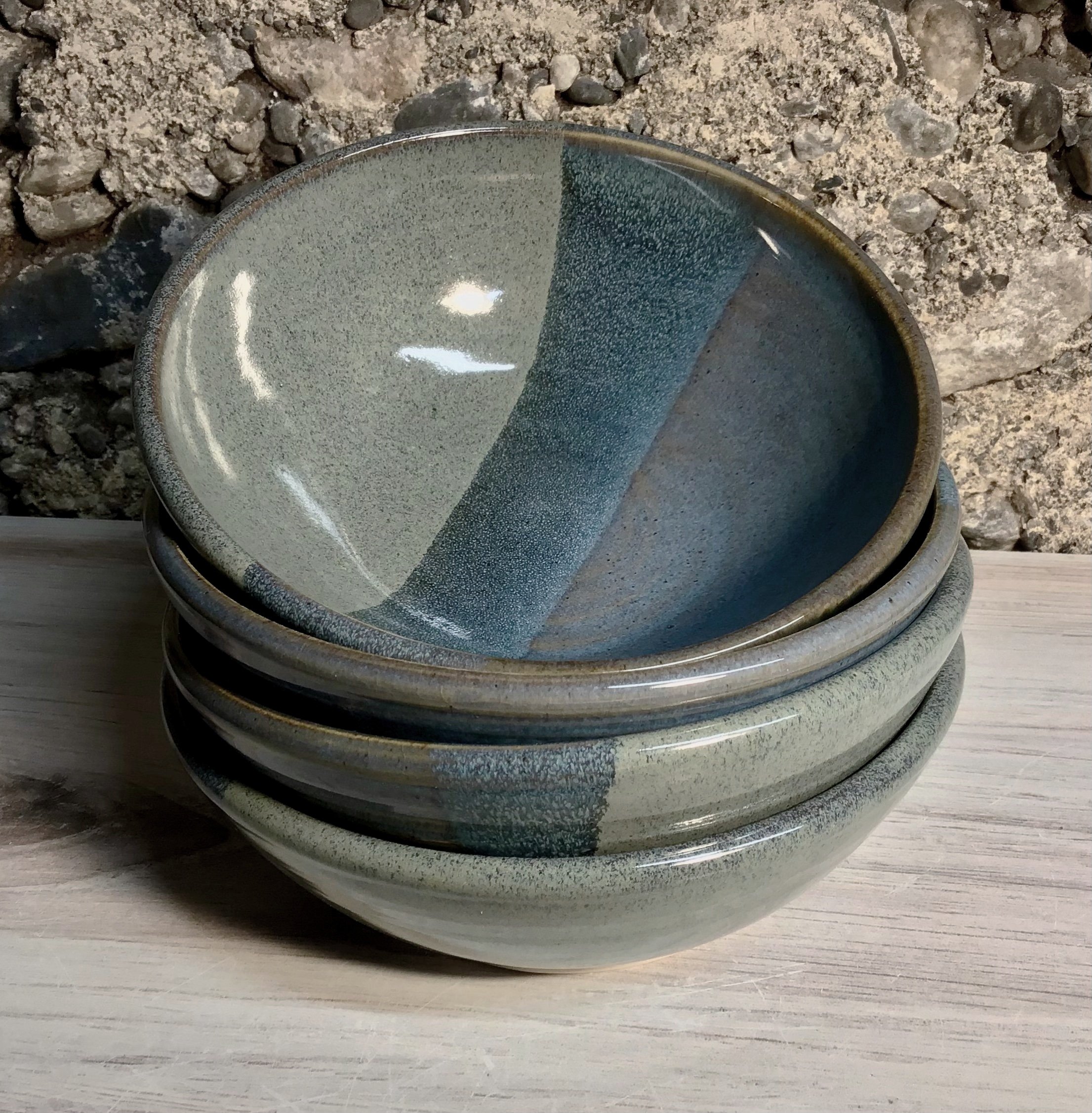 Set of four handmade soup/salad bowls in Slate(gray)twilight(blue) glaze, hand thrown ceramic bowls.