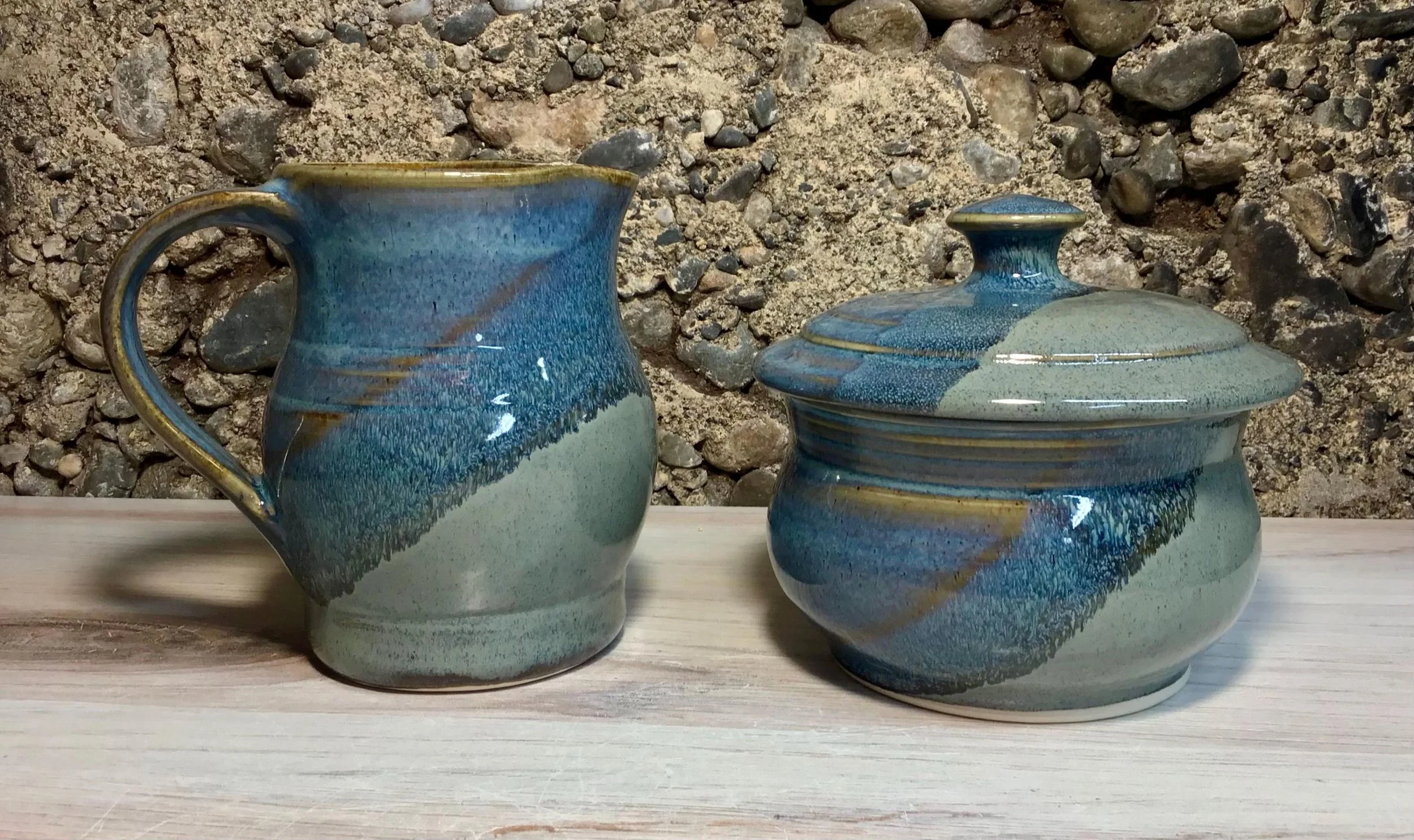 Handmade Pottery Creamer and Sugar Set--Slate/Twilight--Stoneware Creamer and Lidded Sugar Bowl-Ceramic Cream and Sugar Set