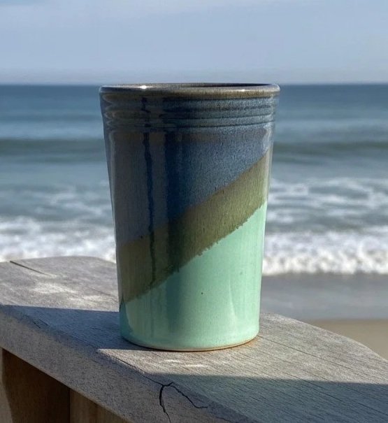 Handmade Pottery Tumbler- Fern/Twilight--Ceramic Tumbler Cup -Handcrafted Stoneware 16-ounce iced tea cup