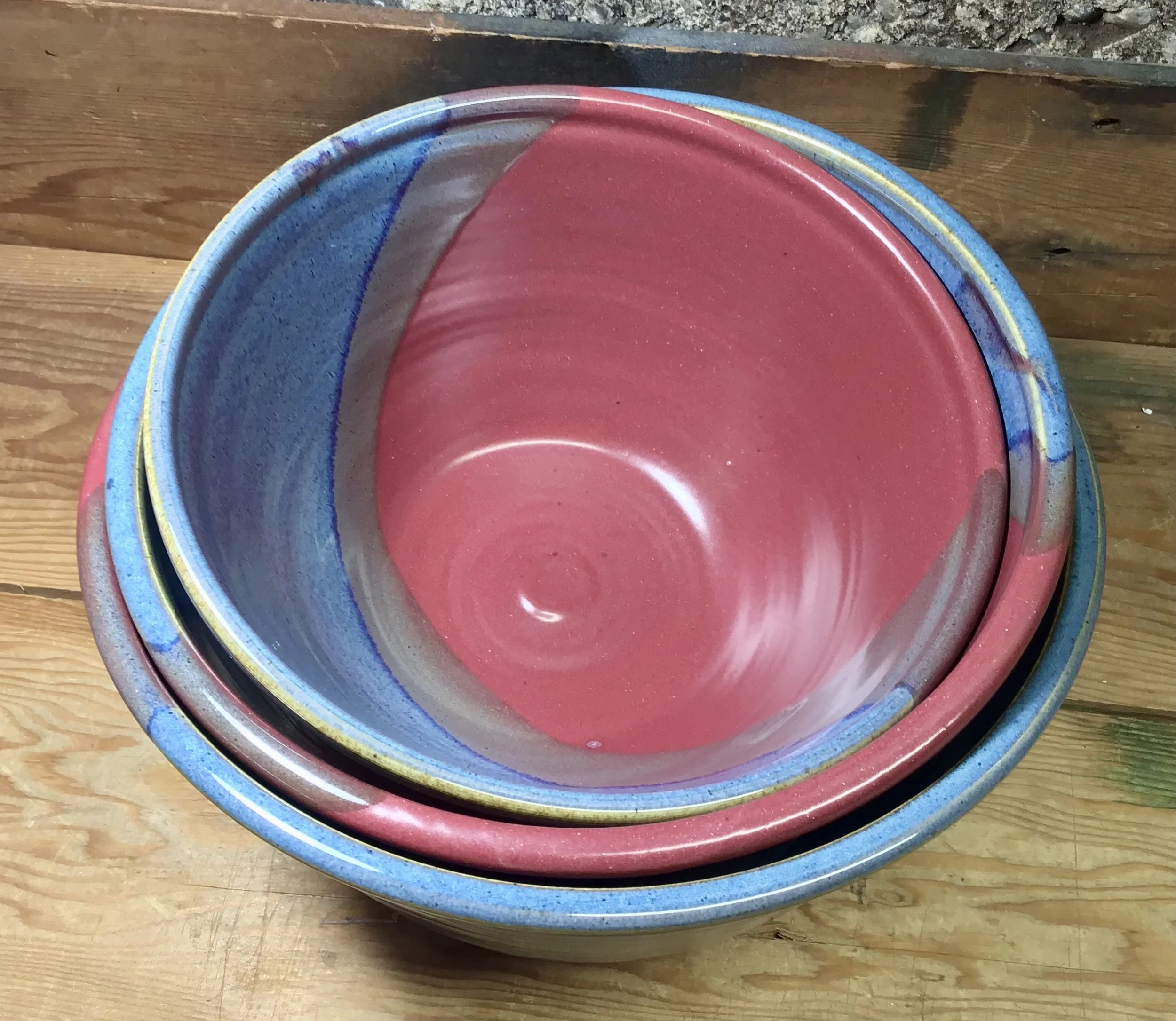 Handmade Pottery Set of 3 Nesting Bowl Set--Raspberry Twilight